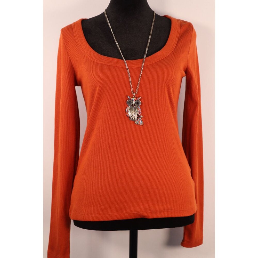 Old Navy Women's Rust Orange Ribbed Knit Long Sleeve Top‎ Size Small